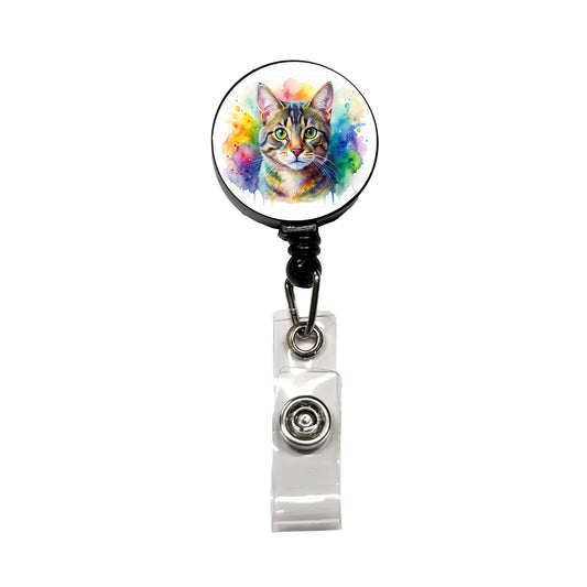 Tabby Cat Watercolor Style Retractable ID Key Card Name Tag Badge Holder with Clip