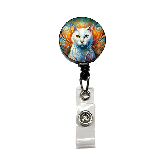 White Cat Abstract Stylized Art Retractable ID Key Card Name Tag Badge Holder with Clip