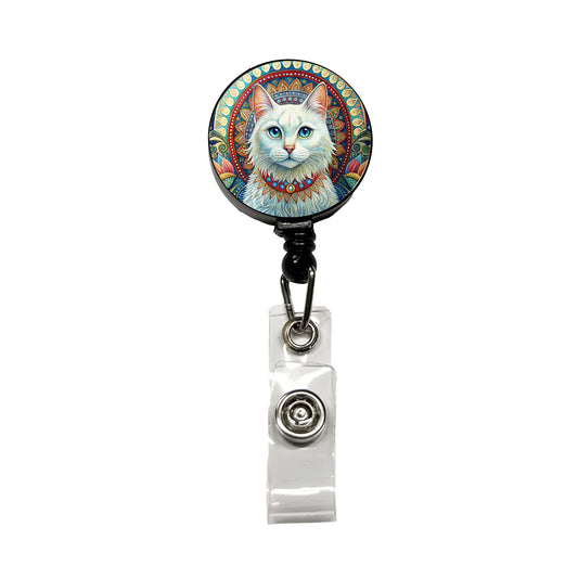 White Cat Bohemian Art Retractable ID Key Card Name Tag Badge Holder with Clip