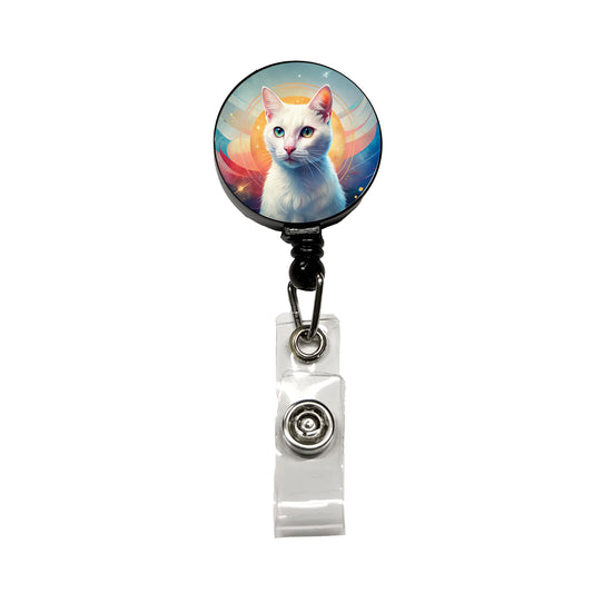 White Cat Contemporary Art Retractable ID Key Card Name Tag Badge Holder with Clip