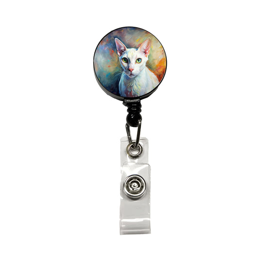 White Cat Expressionism Art Retractable ID Key Card Name Tag Badge Holder with Clip