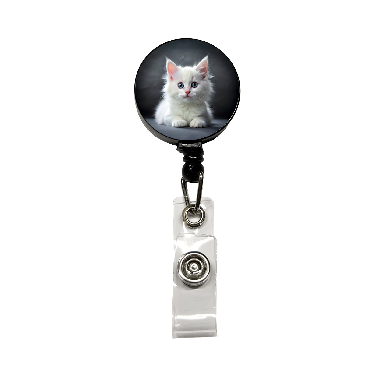 White Cat Kitten Photo Retractable ID Key Card Name Tag Badge Holder with Clip