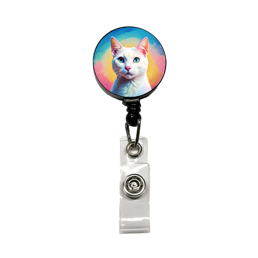 White Cat Pop Art Retractable ID Key Card Name Tag Badge Holder with Clip