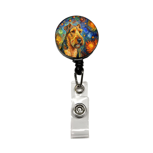 Airedale Terrier Dog Abstract Art Retractable ID Key Card Name Tag Badge Holder with Clip