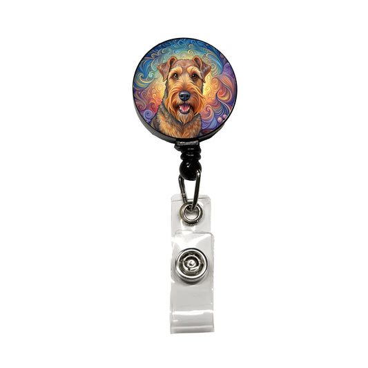 Airedale Terrier Dog Art Nouveau Retractable ID Key Card Name Tag Badge Holder with Clip