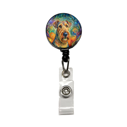 Airedale Terrier Dog Bohemian Art Retractable ID Key Card Name Tag Badge Holder with Clip