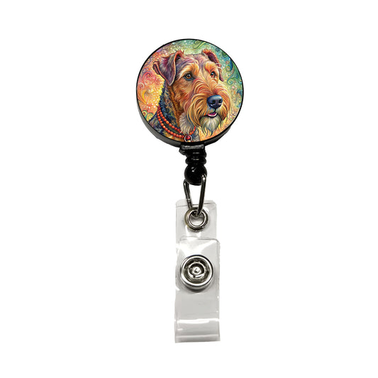 Airedale Terrier Dog French Bohemian Art Retractable ID Key Card Name Tag Badge Holder with Clip