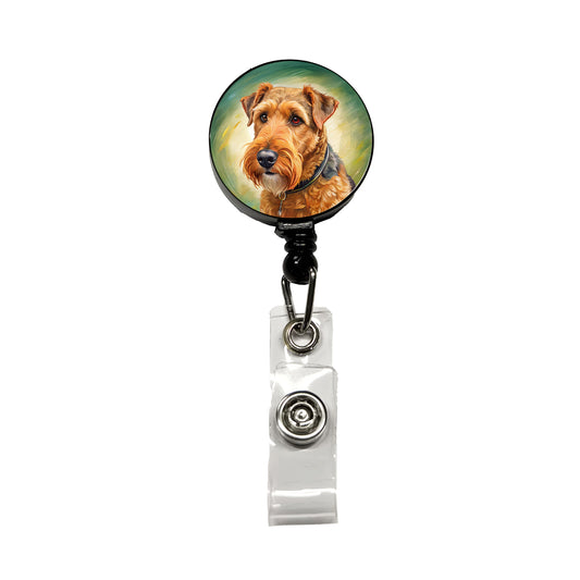 Airedale Terrier Dog Illustration Retractable ID Key Card Name Tag Badge Holder with Clip