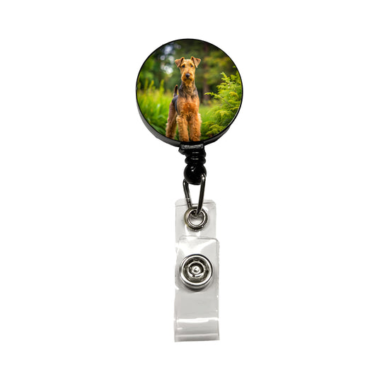 Airedale Terrier Dog Photo Retractable ID Key Card Name Tag Badge Holder with Clip