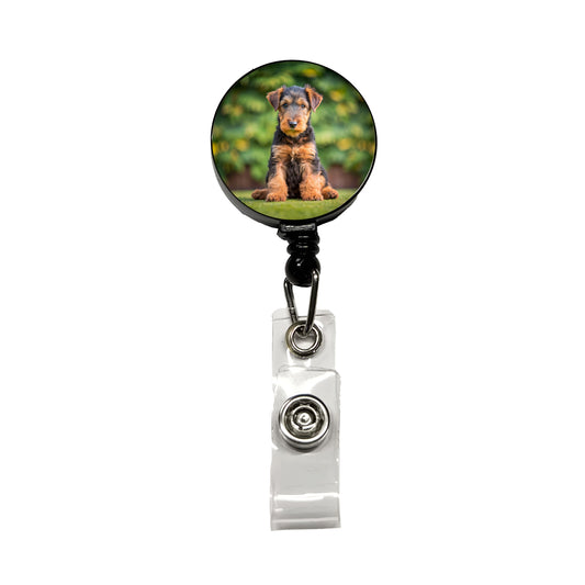 Airedale Terrier Dog Puppy Photo Retractable ID Key Card Name Tag Badge Holder with Clip