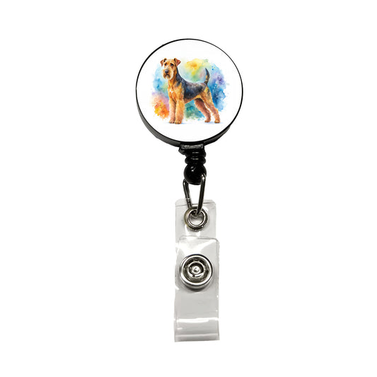 Airedale Terrier Dog Watercolor Style Retractable ID Key Card Name Tag Badge Holder with Clip