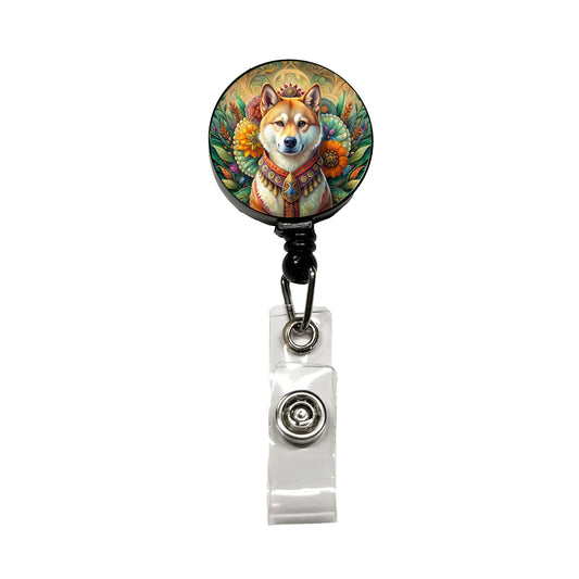 Akita Dog French Bohemian Art Retractable ID Key Card Name Tag Badge Holder with Clip
