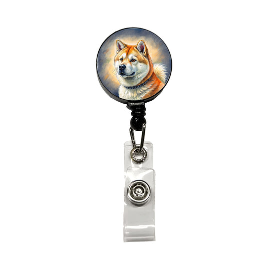 Akita Dog Illustration Retractable ID Key Card Name Tag Badge Holder with Clip