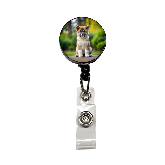 Akita Dog Puppy Photo Retractable ID Key Card Name Tag Badge Holder with Clip