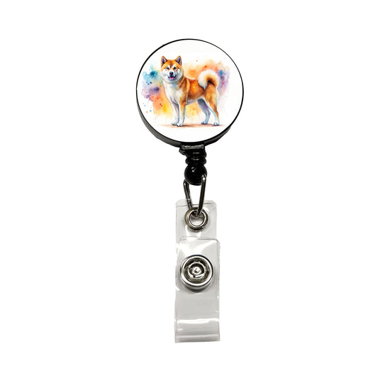 Akita Dog Watercolor Style Retractable ID Key Card Name Tag Badge Holder with Clip
