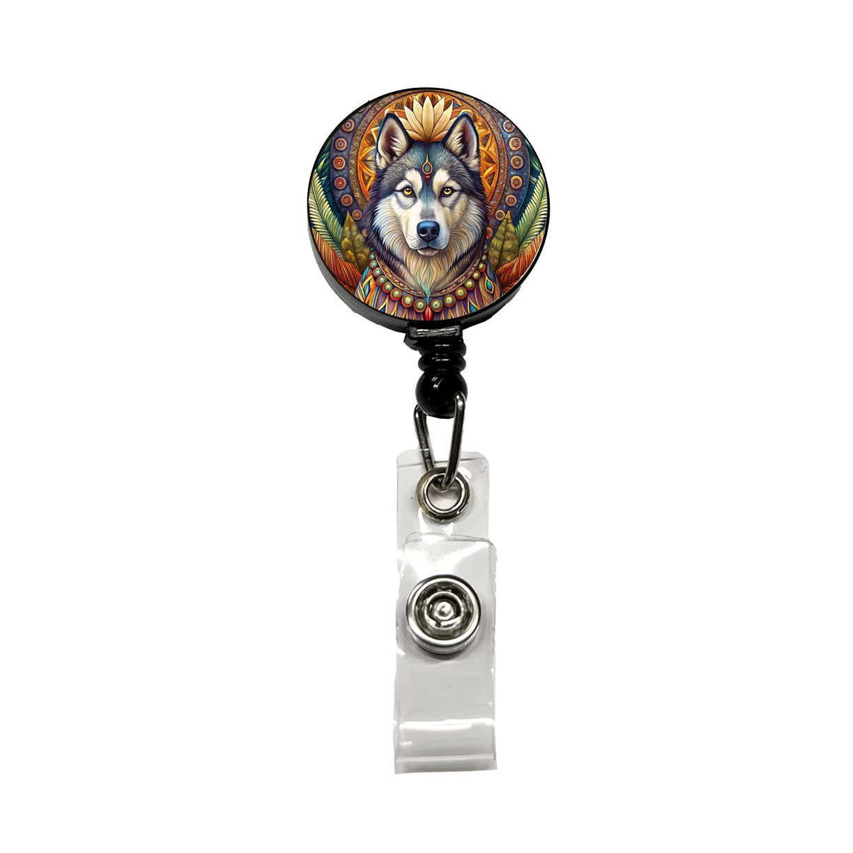 Alaskan Malamute Dog Bohemian Art Retractable ID Key Card Name Tag Badge Holder with Clip