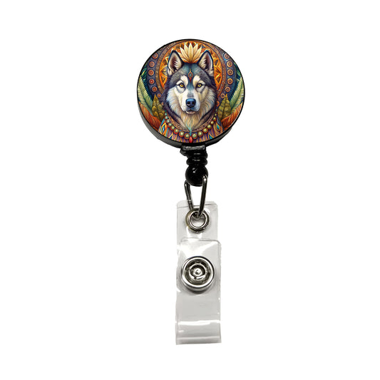 Alaskan Malamute Dog Bohemian Art Retractable ID Key Card Name Tag Badge Holder with Clip