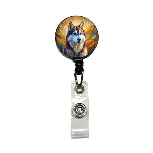 Alaskan Malamute Dog Expressionism Art Retractable ID Key Card Name Tag Badge Holder with Clip