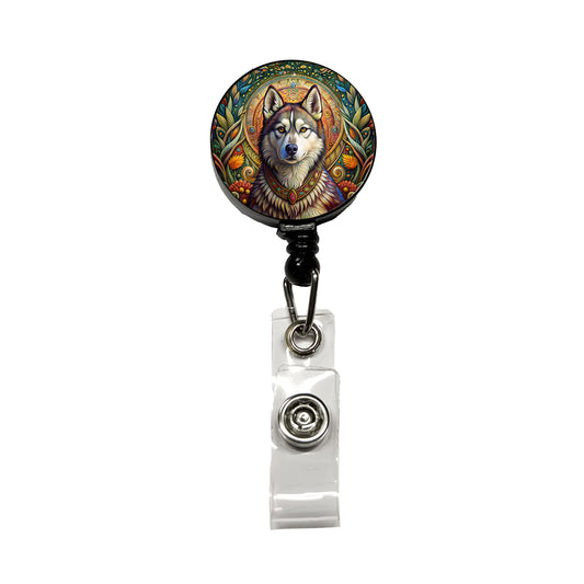 Alaskan Malamute Dog French Bohemian Art Retractable ID Key Card Name Tag Badge Holder with Clip