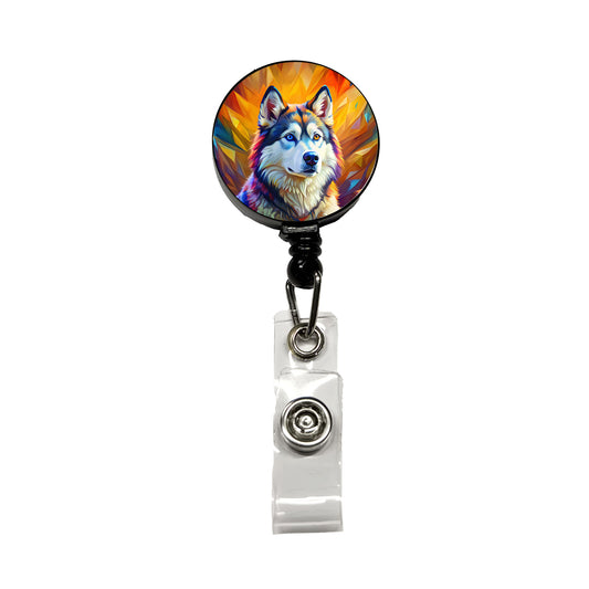 Alaskan Malamute Dog Pop Art Retractable ID Key Card Name Tag Badge Holder with Clip