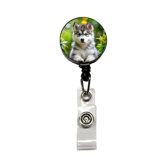 Alaskan Malamute Dog Puppy Photo Retractable ID Key Card Name Tag Badge Holder with Clip