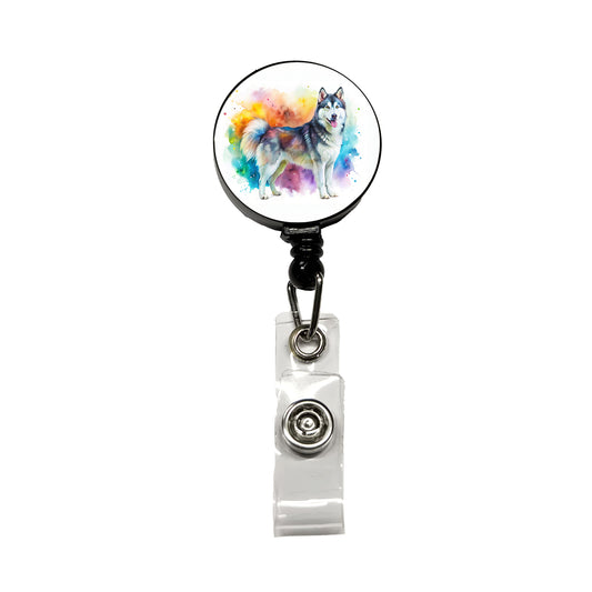 Alaskan Malamute Dog Watercolor Style Retractable ID Key Card Name Tag Badge Holder with Clip