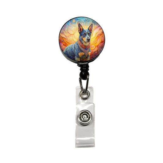 Australian Cattle Dog French Bohemian Art Retractable ID Key Card Name Tag Badge Holder with Clip