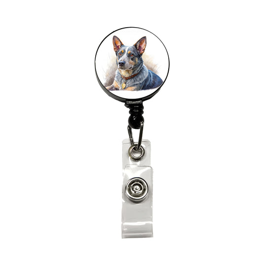 Australian Cattle Dog Illustration Retractable ID Key Card Name Tag Badge Holder with Clip
