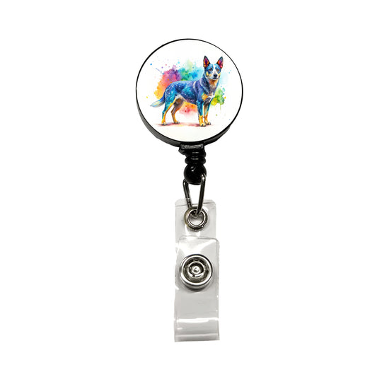 Australian Cattle Dog Watercolor Style Retractable ID Key Card Name Tag Badge Holder with Clip