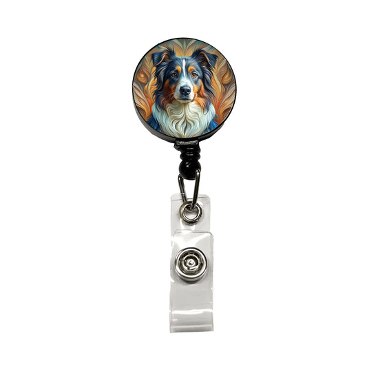 Australian Shepherd Dog Abstract Art Retractable ID Key Card Name Tag Badge Holder with Clip