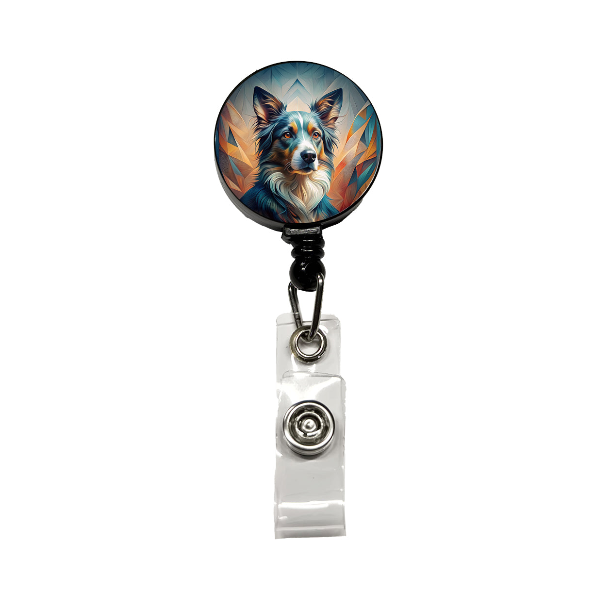 Australian Shepherd Dog Abstract Stylized Art Retractable ID Key Card Name Tag Badge Holder with Clip