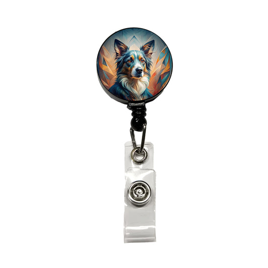 Australian Shepherd Dog Abstract Stylized Art Retractable ID Key Card Name Tag Badge Holder with Clip