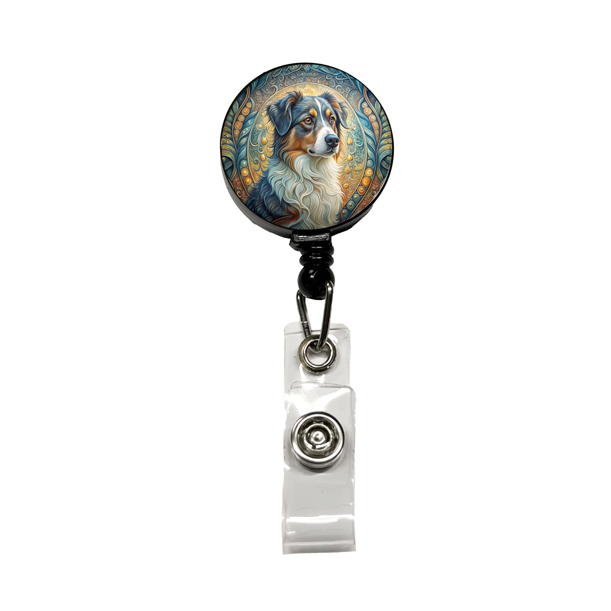 Australian Shepherd Dog Art Nouveau Retractable ID Key Card Name Tag Badge Holder with Clip