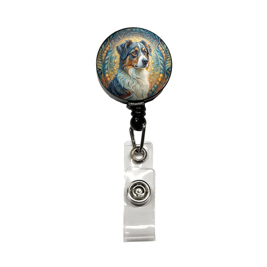 Australian Shepherd Dog Art Nouveau Retractable ID Key Card Name Tag Badge Holder with Clip