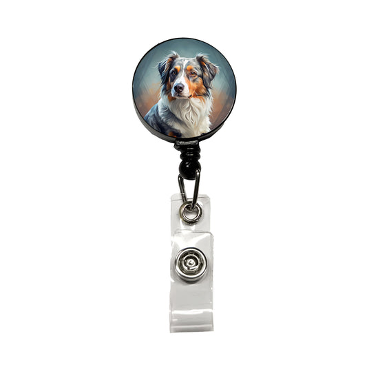 Australian Shepherd Dog Contemporary Art Retractable ID Key Card Name Tag Badge Holder with Clip
