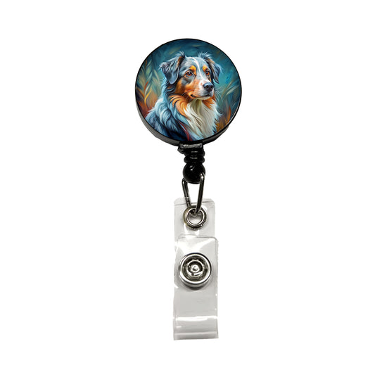 Australian Shepherd Dog Expressionism Art Retractable ID Key Card Name Tag Badge Holder with Clip