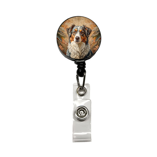 Australian Shepherd Dog French Bohemian Art Retractable ID Key Card Name Tag Badge Holder with Clip