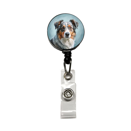 Australian Shepherd Dog Illustration Retractable ID Key Card Name Tag Badge Holder with Clip