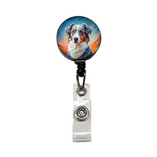 Australian Shepherd Dog Pop Art Retractable ID Key Card Name Tag Badge Holder with Clip