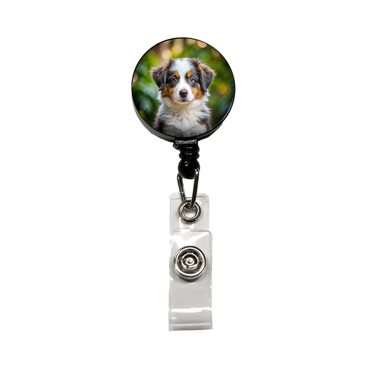 Australian Shepherd Dog Puppy Photo Retractable ID Key Card Name Tag Badge Holder with Clip