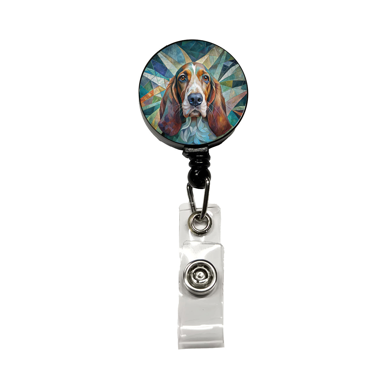 Basset Hound Dog Abstract Art Retractable ID Key Card Name Tag Badge Holder with Clip