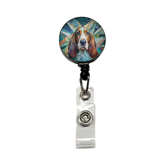 Basset Hound Dog Abstract Art Retractable ID Key Card Name Tag Badge Holder with Clip
