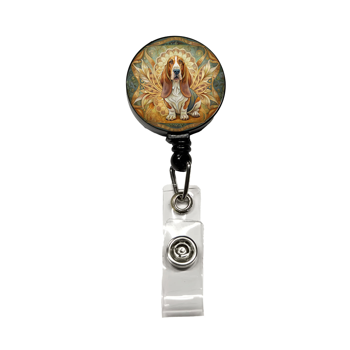 Basset Hound Dog Art Nouveau Retractable ID Key Card Name Tag Badge Holder with Clip