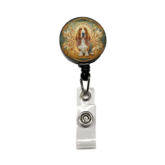 Basset Hound Dog Art Nouveau Retractable ID Key Card Name Tag Badge Holder with Clip