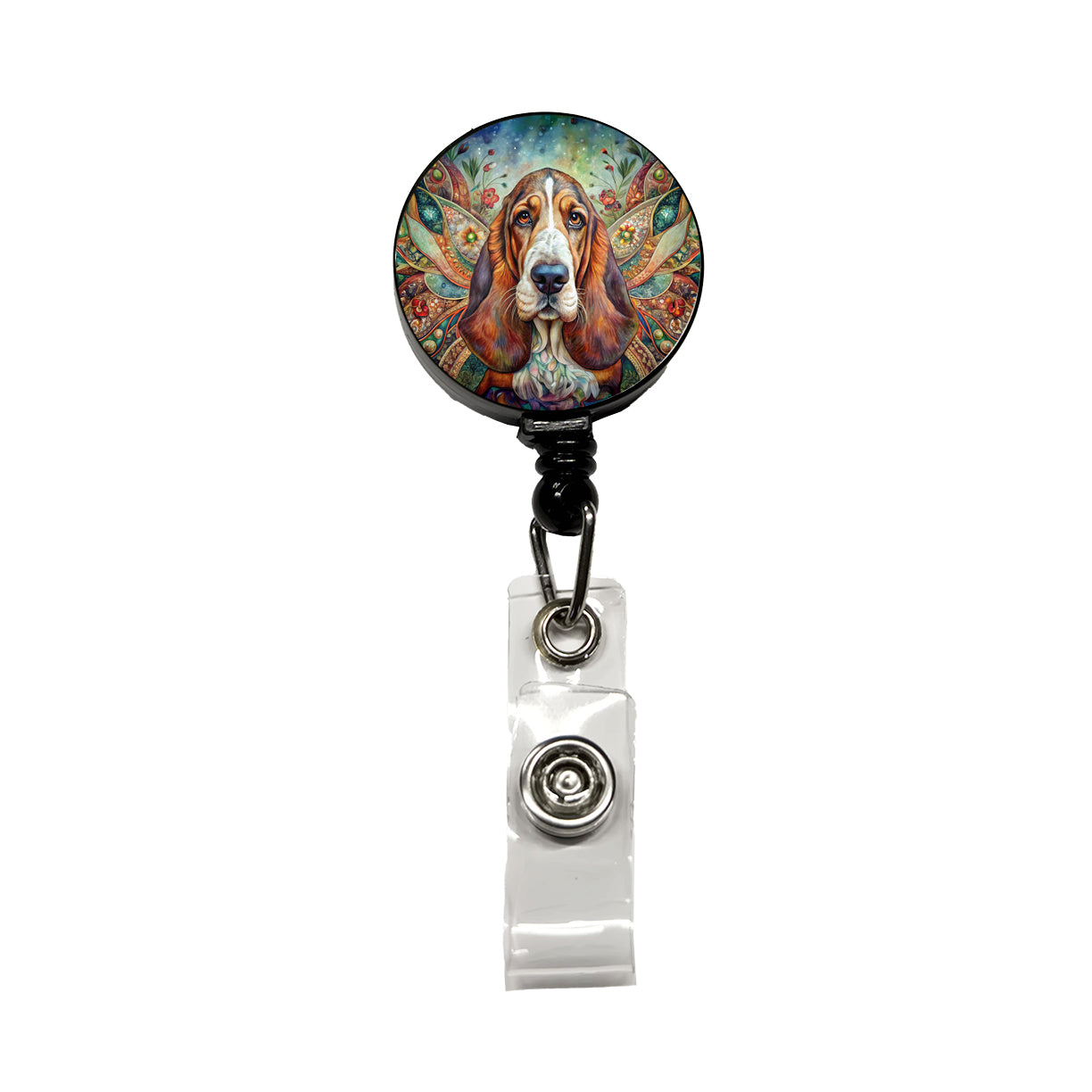 Basset Hound Dog Bohemian Art Retractable ID Key Card Name Tag Badge Holder with Clip