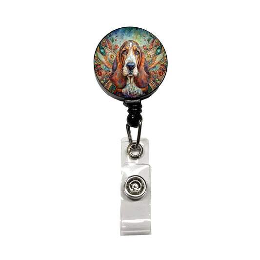 Basset Hound Dog Bohemian Art Retractable ID Key Card Name Tag Badge Holder with Clip