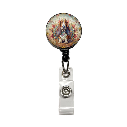 Basset Hound Dog French Bohemian Art Retractable ID Key Card Name Tag Badge Holder with Clip