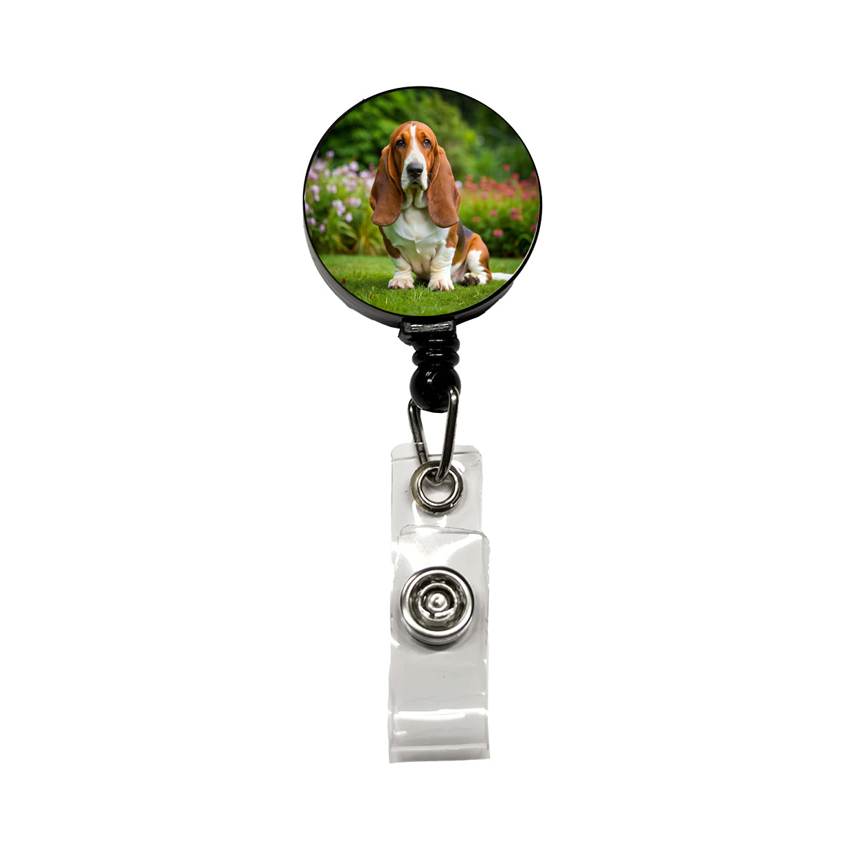 Basset Hound Dog Photo Retractable ID Key Card Name Tag Badge Holder with Clip