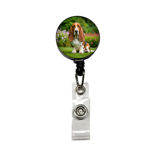 Basset Hound Dog Photo Retractable ID Key Card Name Tag Badge Holder with Clip