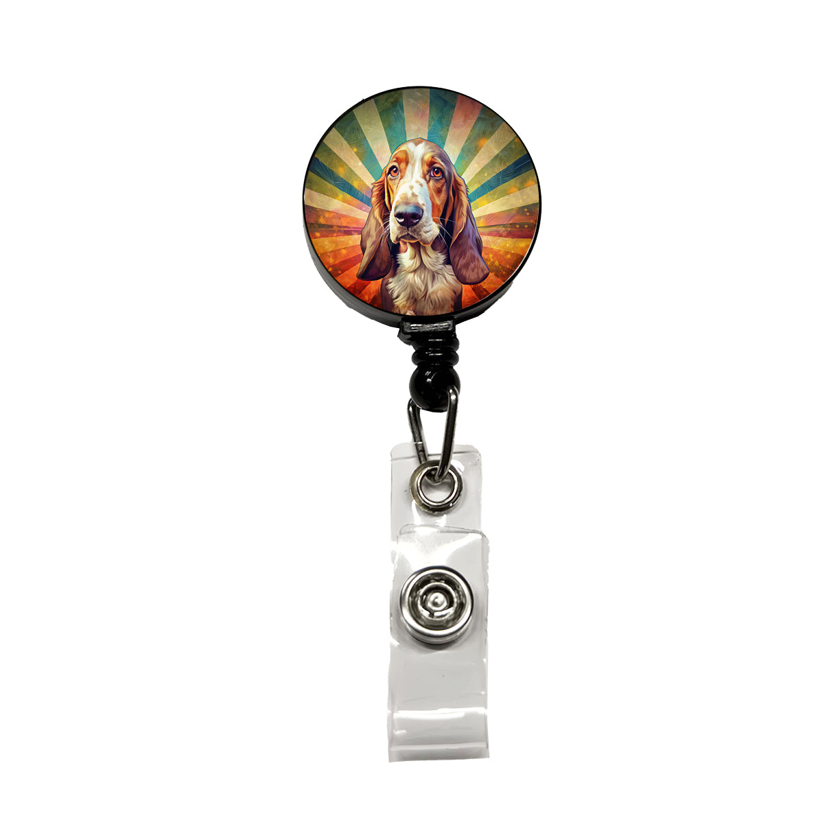 Basset Hound Dog Pop Art Retractable ID Key Card Name Tag Badge Holder with Clip